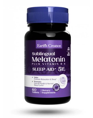 Мелатонін та вітамін B6 зі смаком м'яти Earth's Creation Melatonin Sublingual 5 мг+B6 60 таблеток 817499 фото