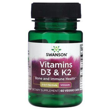Swanson Vitamins D3 & K2 2000 IU 60 капсул 2023-10-3393 фото