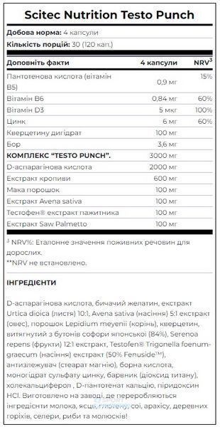 Тестостероновий бустер Scitec Nutrition Testo Punch 120 капсул 5999100003422 фото