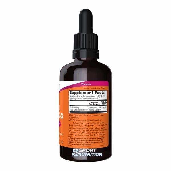 Рідкий вітамін D3 NOW Foods Vitamin Liquid D3 400 ME 59 мл 2022-10-2560 фото