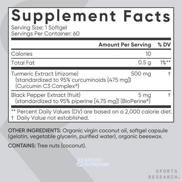 Sports Research Turmeric Curcumin C3 Complex 500 мг 60 капсул 2023-10-3440 фото