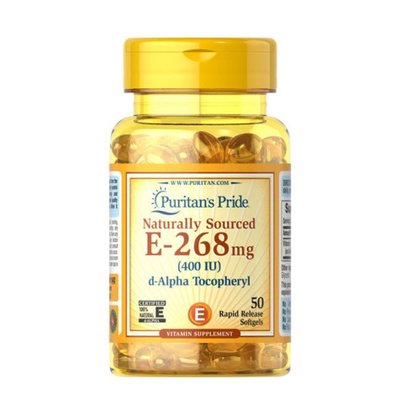 Puritans Pride Vitamin E-268 мг 400 IU 50 капсул 100-72-4967260-20 фото