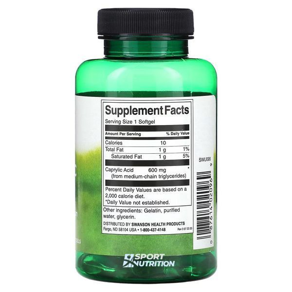 Каприлова кислота Swanson Caprylic Acid 600 мг 60 капсул 100-99-5764816-20 фото