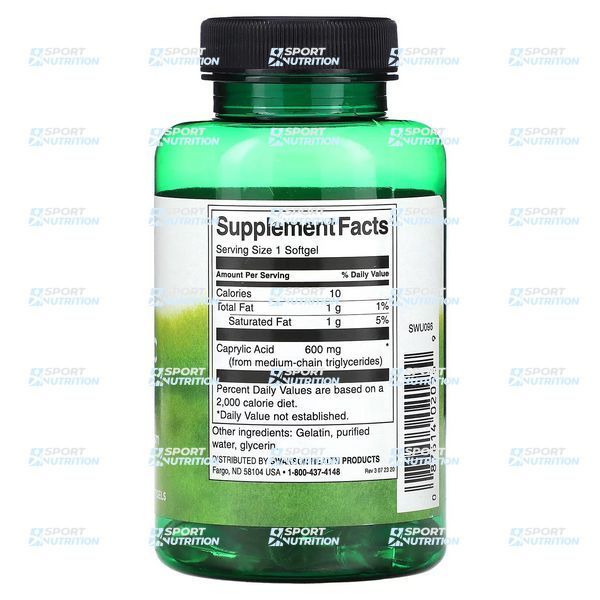 Каприловая кислота Swanson Caprylic Acid 600 мг 60 капсул 100-99-5764816-20 фото