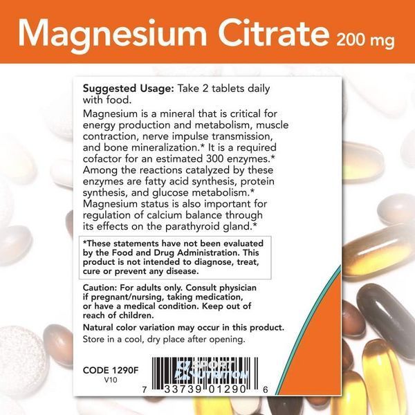 Now Foods Magnesium Citrate 200 мг 100 таблеток 2022-10-0029 фото