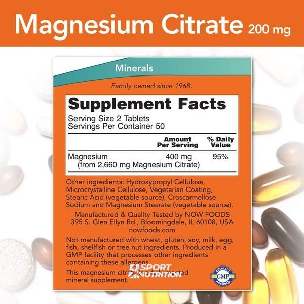 Now Foods Magnesium Citrate 200 мг 100 таблеток 2022-10-0029 фото