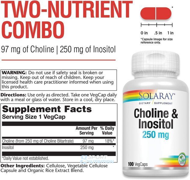 Холин и инозитол Solaray Choline & Inositol 250 мг 100 капсул 2023-10-2386 фото