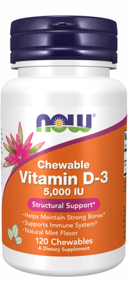 Now Foods Chewable Vitamin D-3 5,000 IU 120 жувальних таблеток Mint  2022-09-1184 фото