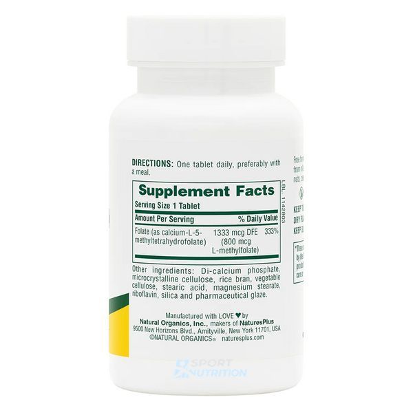 Фолієва кислота (метилфолат) Nature's Plus Folic Acid 800 мкг 90 таблеток 2023-10-3227 фото