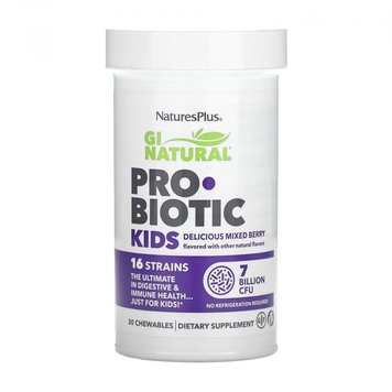 Пробиотик Nature's Plus Gi Natural Probiotic Kids 30 жевательных конфет 2023-10-2374 фото