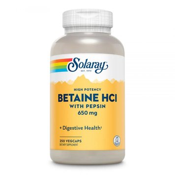 Бетаїн та Пепсин Solaray High Potency Betaine HCl with Pepsin 650 мг 250 капсул 2023-10-3580 фото