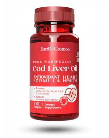 Олія печінки тріски Earth's Creation Cod Liver Oil (30 мг EPA/36 мг DHA) 100 капсул 817445 фото