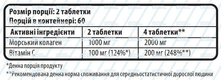 Морской коллаген Sporter Marine Collagen 120 таблеток 821578 фото
