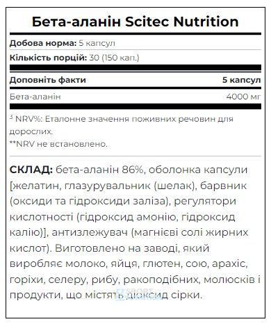 Бета-аланін Scitec Nutrition Beta Alanine 150 капсул 5999100001190 фото