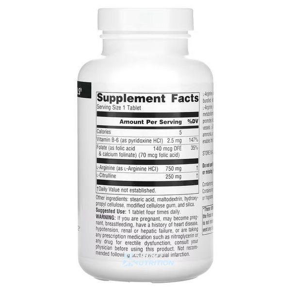 Аминокислоты Source Naturals L-Arginine L-Citrulline Complex 1000 мг 120 таблеток 2023-10-2701 фото