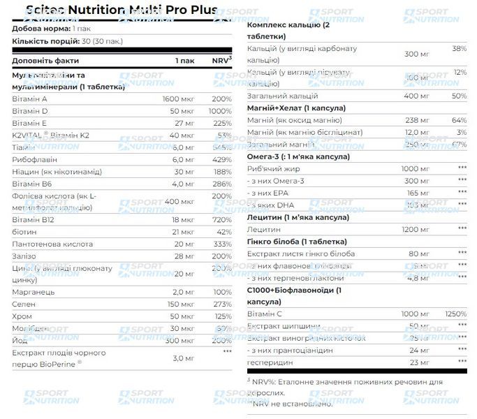 Scitec Nutrition Multi- Pro PAK 30 пакетов 5999100001299 фото
