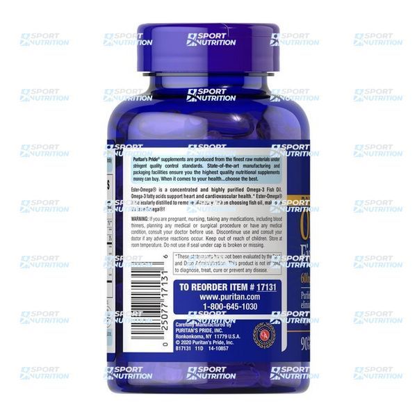 Puritan's Pride Double Strength Omega-3 Fish Oil 1200 мг (636 мг EPA/408 мг DHA) 90 капсул 2022-10-1749 фото