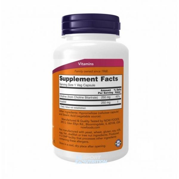 Холін та інозитол Now Foods Choline & Inositol 500 mg 100 капсул 08308-01 фото