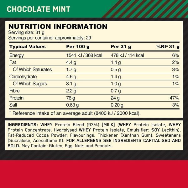 Протеїн Optimum Nutrition Gold Standard 100% Whey 899 г Chocolate mint 100-15-4438009-20 фото