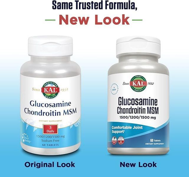 Комплекс для суставов и связок KAL Glucosamine Chondroitin MSM 60 таблеток 2023-10-3158 фото