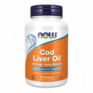 Жир із печінки тріски Now Foods Cod Liver Oil Extra Strength 1000 мг 90 капсул 814594 фото