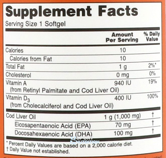 Жир із печінки тріски Now Foods Cod Liver Oil Extra Strength 1000 мг 90 капсул 814594 фото