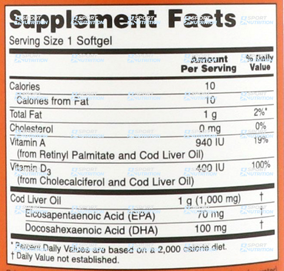 Жир из печени трески Now Foods Cod Liver Oil Extra Strength 1000 мг 90 капсул 814594 фото