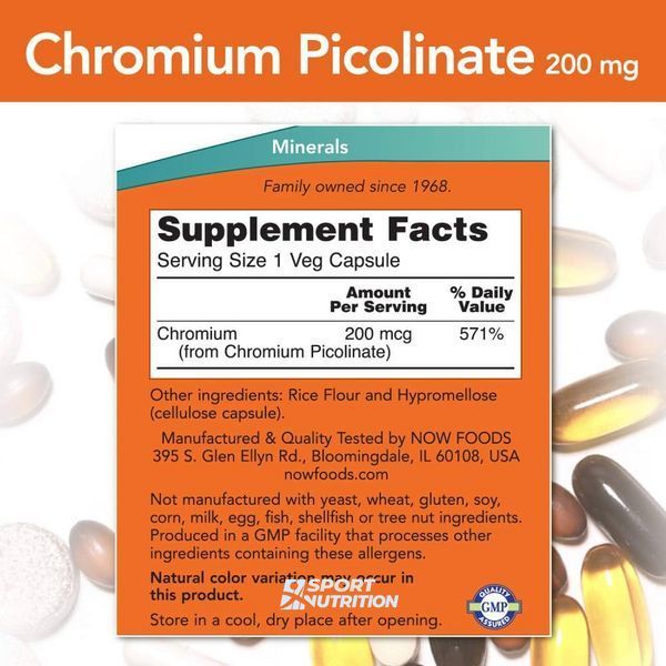 Хром пиколинат Now Foods Chromium Picolinate 200 мкг 100 капсул 100-68-9961972-20 фото