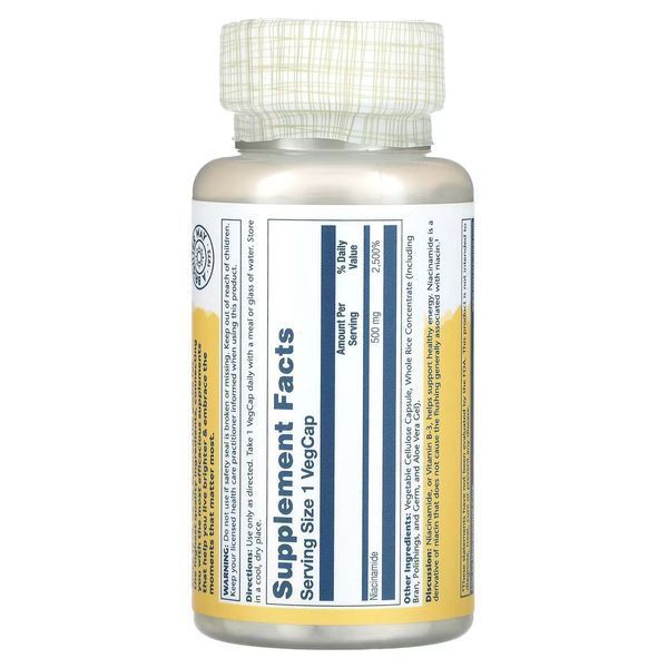 Нікотинамід Solaray Niacinamide 500 мг 100 капсул 2023-10-2133 фото