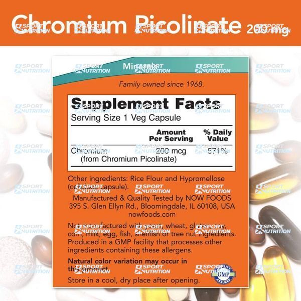 Хром пиколинат Now Foods Chromium Picolinate 200 мкг 100 капсул 100-68-9961972-20 фото