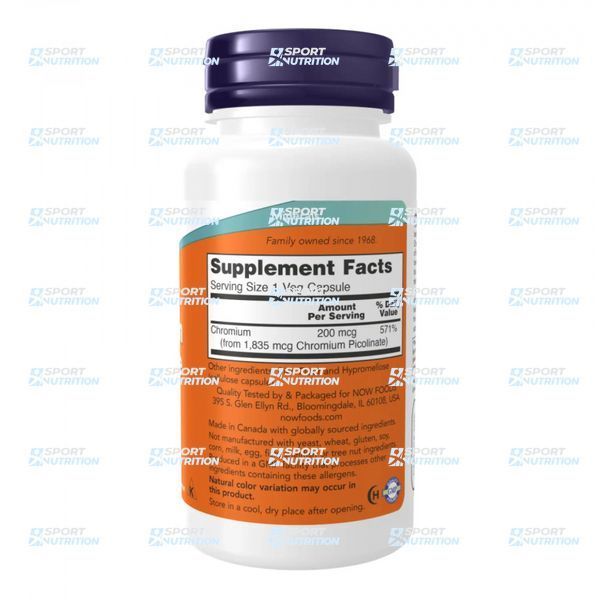 Хром пиколинат Now Foods Chromium Picolinate 200 мкг 100 капсул 100-68-9961972-20 фото