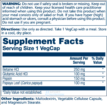 Бетаїн SFD Nutrition Betaine HCl with Pepsin 250 мг 180 капсул 2022-10-1016 фото