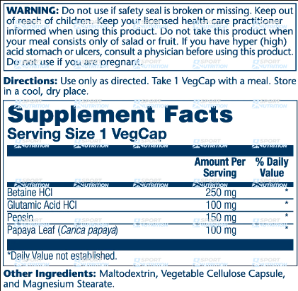 Бетаин SFD Nutrition Betaine HCl with Pepsin 250 мг 180 капсул 2022-10-1016 фото