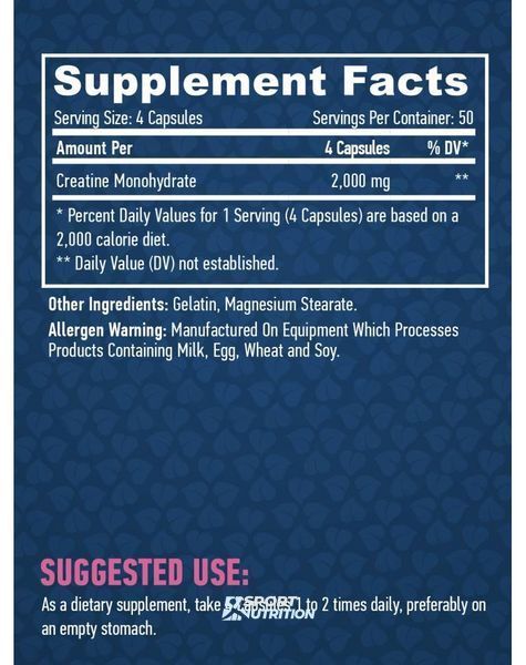 Креатин моногідрат Haya Labs Creatine Monohydrate 500 мг 200 капсул 818840 фото
