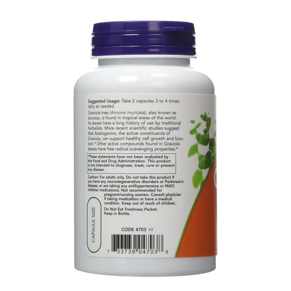Гравіола Now Foods Graviola 500 мг 100 капсул 2022-10-0116 фото