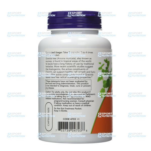 Гравиола Now Foods Graviola 500 мг 100 капсул 2022-10-0116 фото