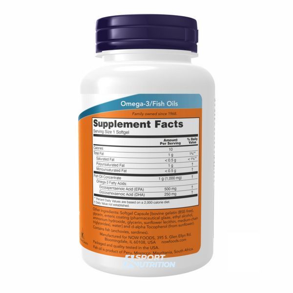 NOW Foods Ultra Omega-3 1000 мг (500 мг ЕПК /250 мг ДГК) Fish Oil 180 капсул 2022-10-0411 фото