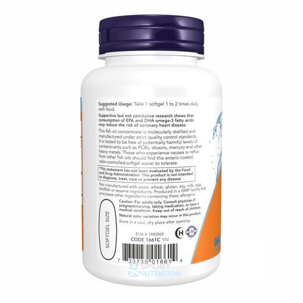 NOW Foods Ultra Omega-3 1000 мг (500 мг ЕПК /250 мг ДГК) Fish Oil 180 капсул 2022-10-0411 фото