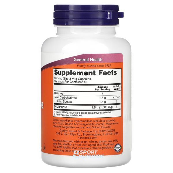 Д-манноза Now Foods D-Mannose 500 мг 120 капсул 100-58-8831431-20 фото