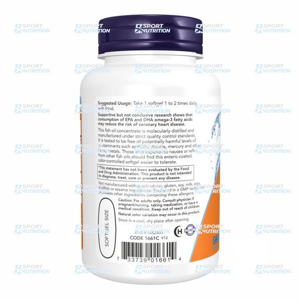 NOW Foods Ultra Omega-3 1000 мг (500 мг ЕПК /250 мг ДГК) Fish Oil 180 капсул 2022-10-0411 фото
