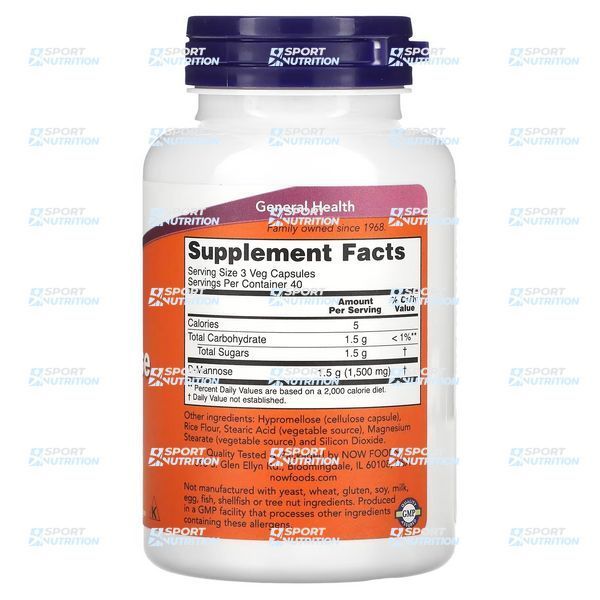 Д-манноза Now Foods D-Mannose 500 мг 120 капсул 100-58-8831431-20 фото