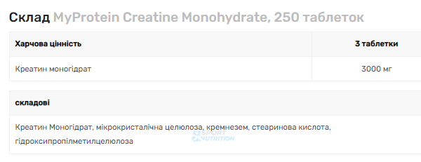 Креатин моногідрат MyProtein Creatine Monohydrate 250 таблеток 100-74-3938119-20 фото