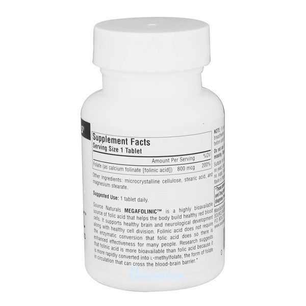 Фолінова кислота Source Naturals MegaFolinic 800 мкг 120 таблеток 2023-10-2700 фото