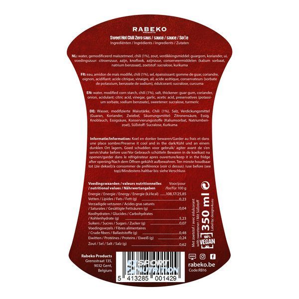 Соус низькокалорійний (0% жирів і цукру) Rabeko Products Sauce Zero 350 мл Sweet hot chili 821484 фото
