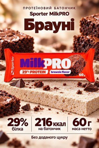 Протеїновий батончик Sporter Milk Pro 60 г Brownie 23581-01 фото