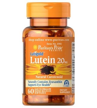 Лютеин с зеаксантином Puritan's Pride Lutein 20 Mg With Zeaxanthin 60 капсул 2023-10-2474 фото