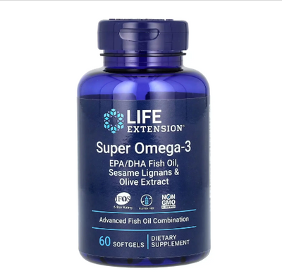 Life Extension Super Omega-3 EPA/DHA Fish Oil Sesame Lignans & Olive Extract 60 капсул 2022-10-1939 фото