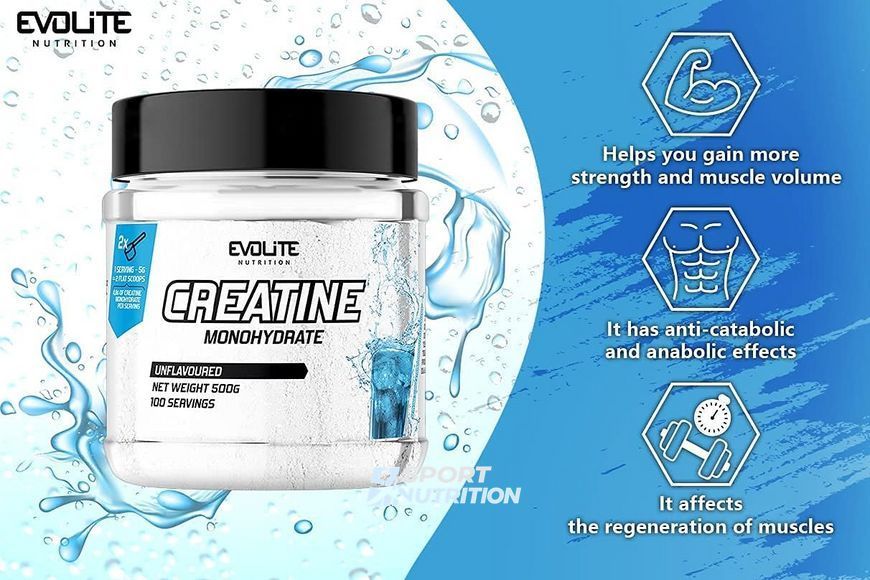 Креатин моногідрат Evolite Nutrition Creatine Monohydrate 500 г Unflavoured 22158-01 фото
