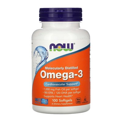 Now Foods Omega-3 Molecularly Distilled 1000 мг (180 мг EPA/120 мг DHA) 100 капсул 49502 фото