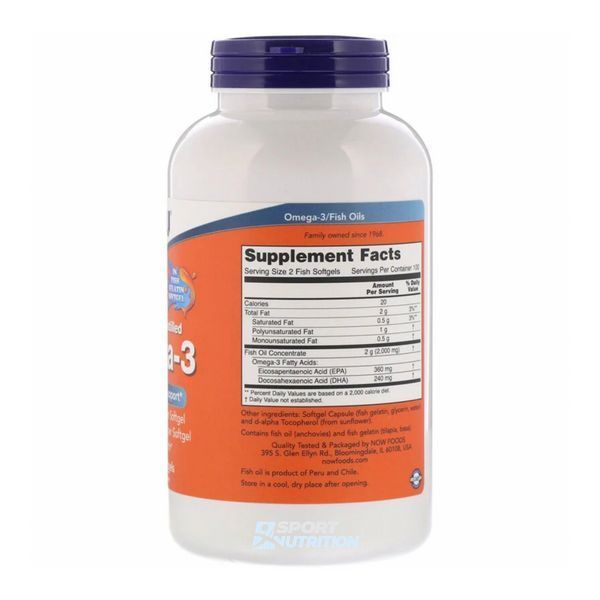 Now Foods Omega-3 Molecularly Distilled 1000 мг (180 мг EPA/120 мг DHA) 100 капсул 49502 фото